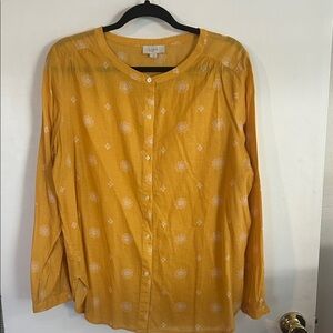 LOFT Women's Mustard Floral Button Down Shirt